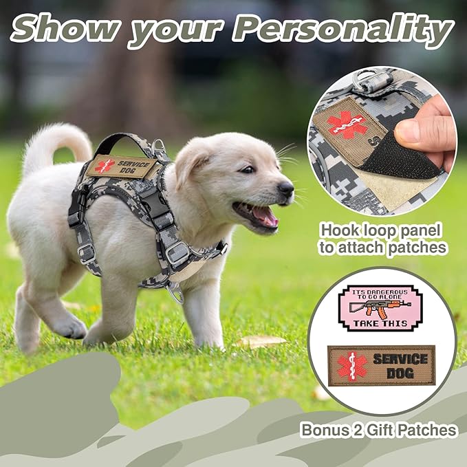 XS Dog Harness Tactical Style, No Pull Military Service Dog Vest with Vertical Handle, Outdoor Training Small Puppy Vest Chihuahua Harness (Camo Grey, XS)