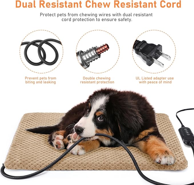 INVENHO Heated Cat Bed, Waterproof Adjustable Temperature Dog Cat Heating Pad with Timer, Indoor Pet Heating Pad for Cats Dogs Electric Pads for Dogs Cats, Pet Heated Pad