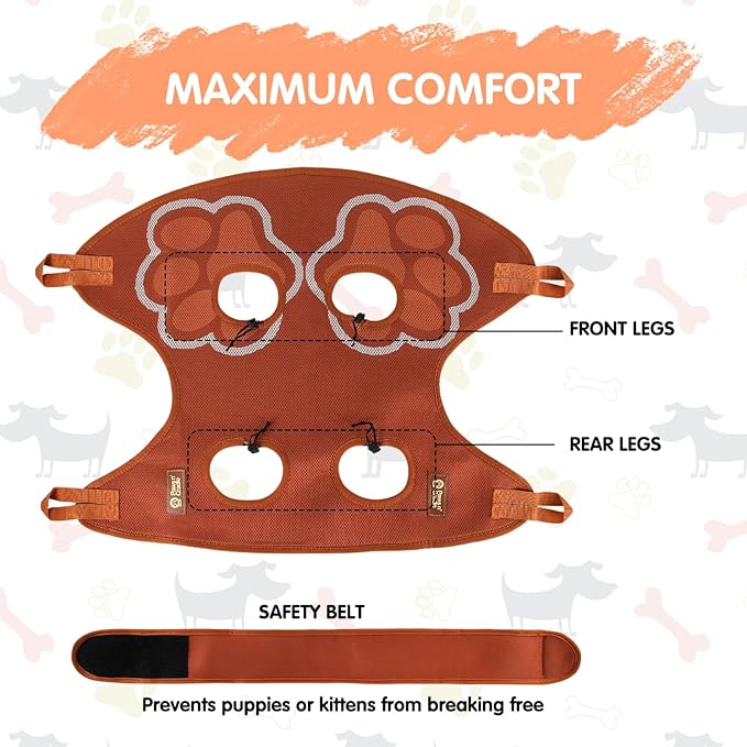 Paws n' Cradle Dog Grooming Hammock Harness for Dogs & Cats-Complete Kit with Adjustable Leg Fittings, Comb, Nail Clipper, File, Hook & Loop Strap, Adjustable Hanging Straps & Snap Hooks (Extra Large)