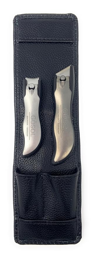 Professional 2 Pieces Luxuries Stainless Steel German Manicure Pedicure Clipper Set Grooming kit In Black Full Grain Leather Case Made in Solingen Germany