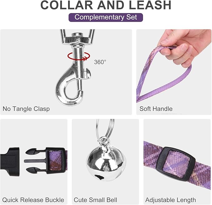 EXPAWLORER Classic Plaid Step-in Dog Harness with Adjustable Collar, Soft No-Pull Vest, Reflective, Purple