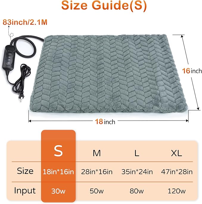 GASUR Heated Cat Bed, Waterproof Cat Heating Pad with Timer Temperature Adjustable, Indoor Heated Electric Pet Bed for Cats Dogs, Auto Power-Off, Anti-bite Pet Heated Pad, 18''x16'', Small