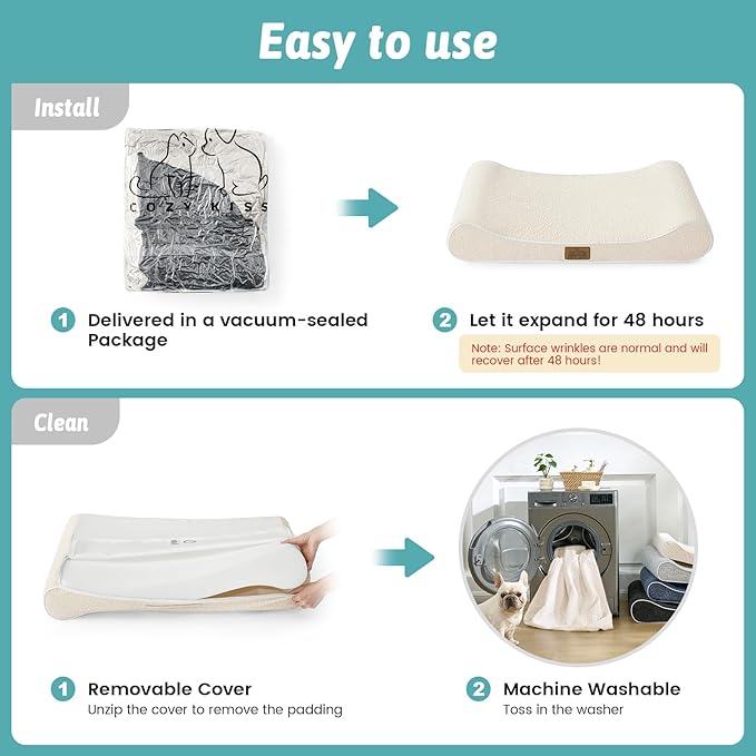 Orthopedic Dog Bed for Medium Dogs up to 65 lbs - Removable Washable Cover with Waterproof Lining & Non-Skid Bottom, Cotton-Polyester Blend Boat-Shaped Lounger Mattress, M(36x24x5.5in)/Beige