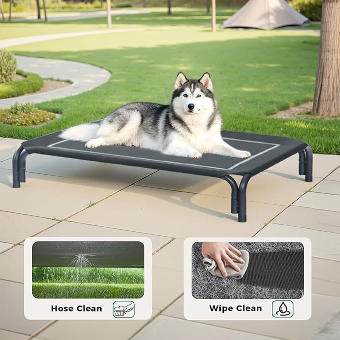 Elevated Dog Bed Raised Outdoor Dog Cot for Extra Large Dogs, Installation Requires No Tools, Frame with Washable Cooling Breathable Mesh Anti-Slip Feet, Indoor Pet Bed, Black, 48.8 Inches