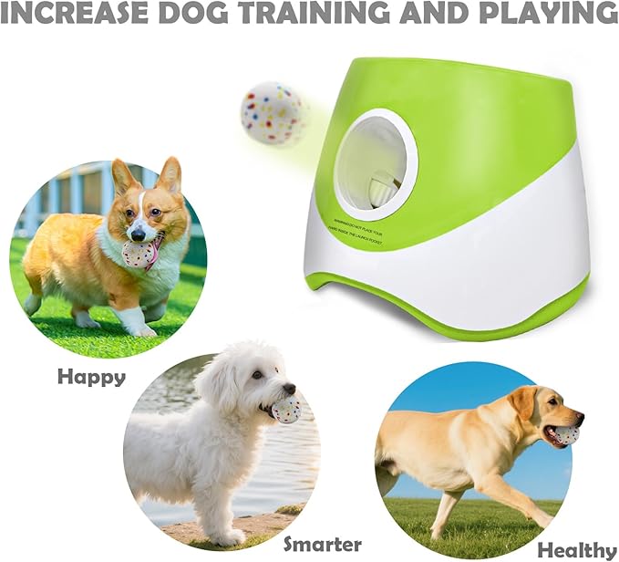 Automatic Dog Ball Launcher for Samll to Medium Dogs, Upgraded Interactive Toy Balls Thrower, Mental Stimulating Dog Toys with 4 Durable Etpu Balls 2.2 Inch (Light Green)