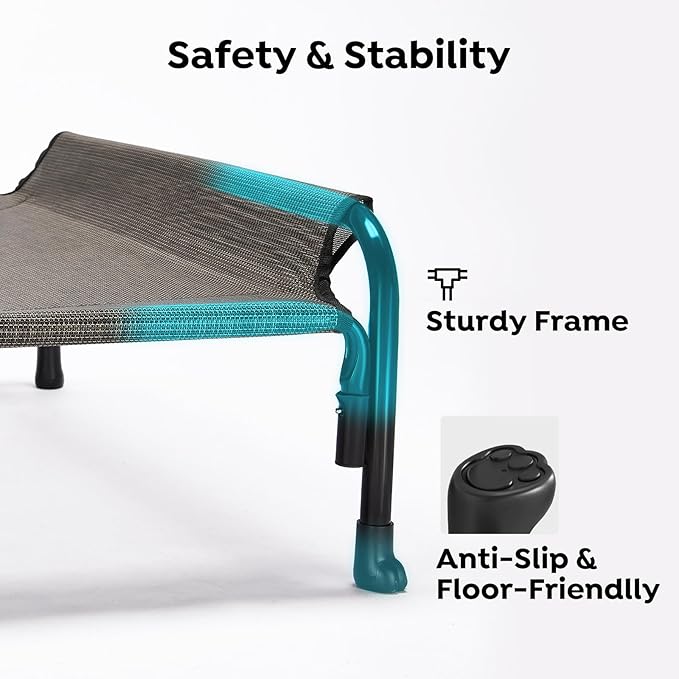 Veehoo Outdoor Elevated Dog Bed, Raised Dog Cot for Large Dogs, Cooling Washable Waterproof Pet Hammock Beds with Slope Headrest, Breathable Mesh and Sturdy Frame, Large, Brown, CWC2204