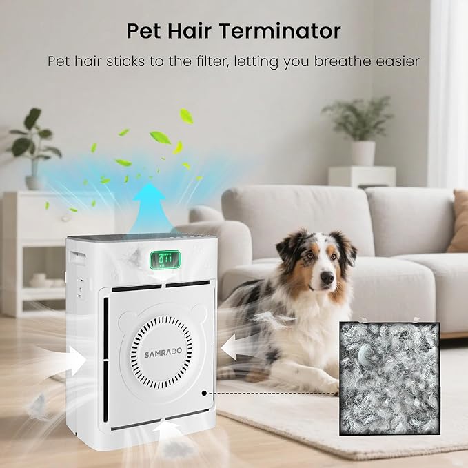 Pet Air Purifier for Home Large Room 2500 Ft² with Smart WiFi APP Control, Double-sided H13 HEPA Air Purifier for Home Pets, Pet Hair Dander Odor Smoke, Washable Pre-filter, PM2.5 Air Quality Monitor