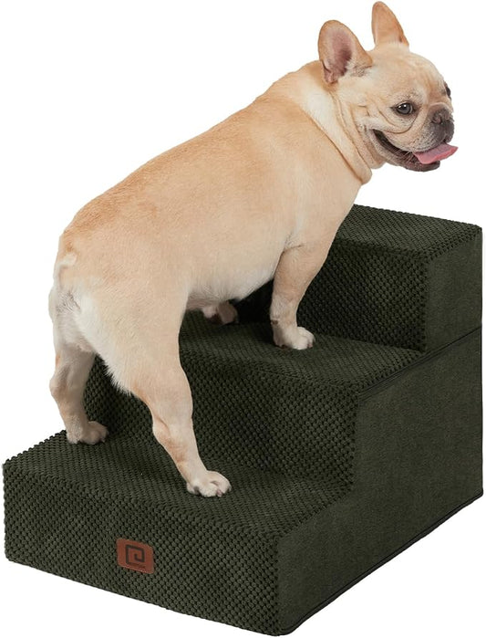 EHEYCIGA Dog Stairs for Small Dogs 13.5" H, 3-Step Dog Steps for Couch Sofa and Chair, Pet Steps for Medium Cats, Non-Slip Balanced Pet Ramp Indoor, Military Green