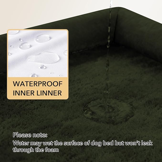 Orthopedic Dog Beds for Extra Large Dogs, Waterproof Egg Crate Foam XL Dog Bed with Sides 45x35Inch, Big Dogs Couch Beds with Removable Washable Cover and Nonskid Bottom, Olive Green