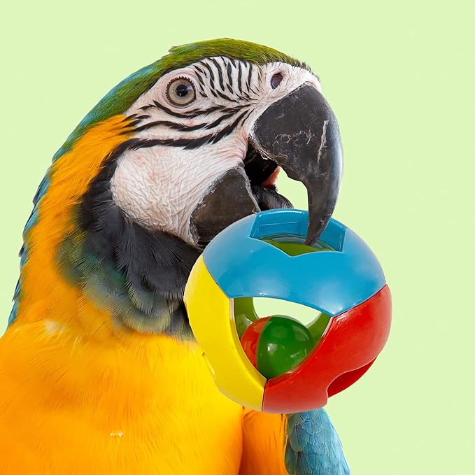 SIMENA Parrot Ball Toy with Bell, Cage Hanging Accessories for Medium to Large Birds, Interactive Toys for Birds, Cat Ball Toy (Geometric, Set of 1)