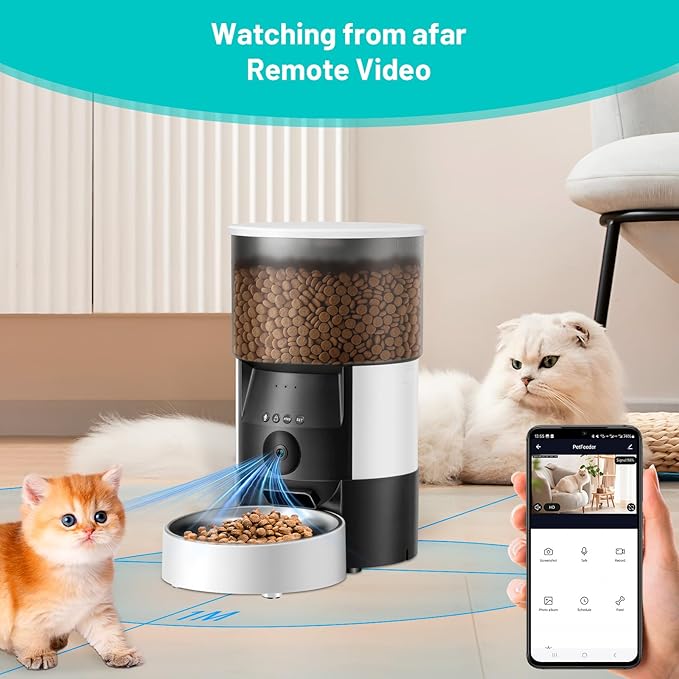 Ducksky Automatic Cat Feeder with Camera, 2.4Ghz WiFi Timed Dog Food Dispenser with APP Control, 3L Auto Dry Food Feeders for Pets with HD Video, 1-8 Meals/Day, 10s Voice Recorder (Camera and WiFi)