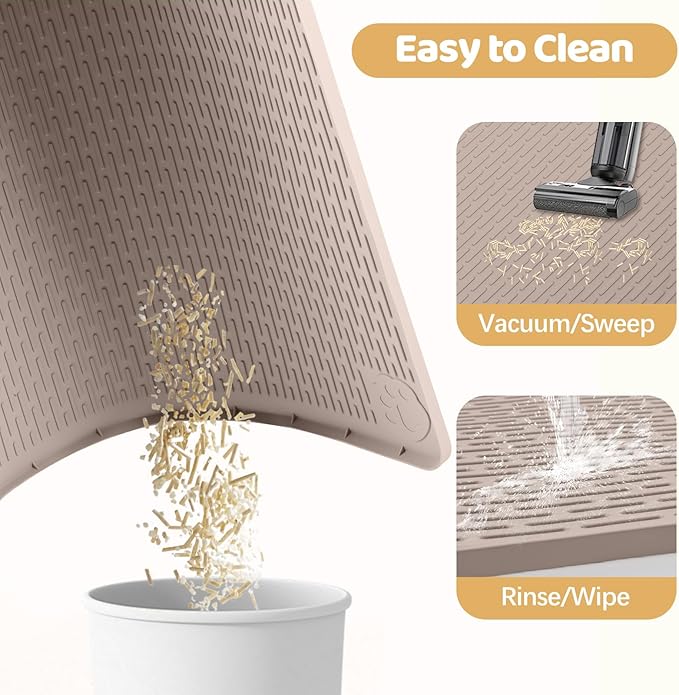 Cat Litter Mat, XL Extra Large 40" x 40" Silicone Mat Litter Trapping Mat for Scatter Control, Soft on Kitty Paws, Easy to Clean (Khaki)