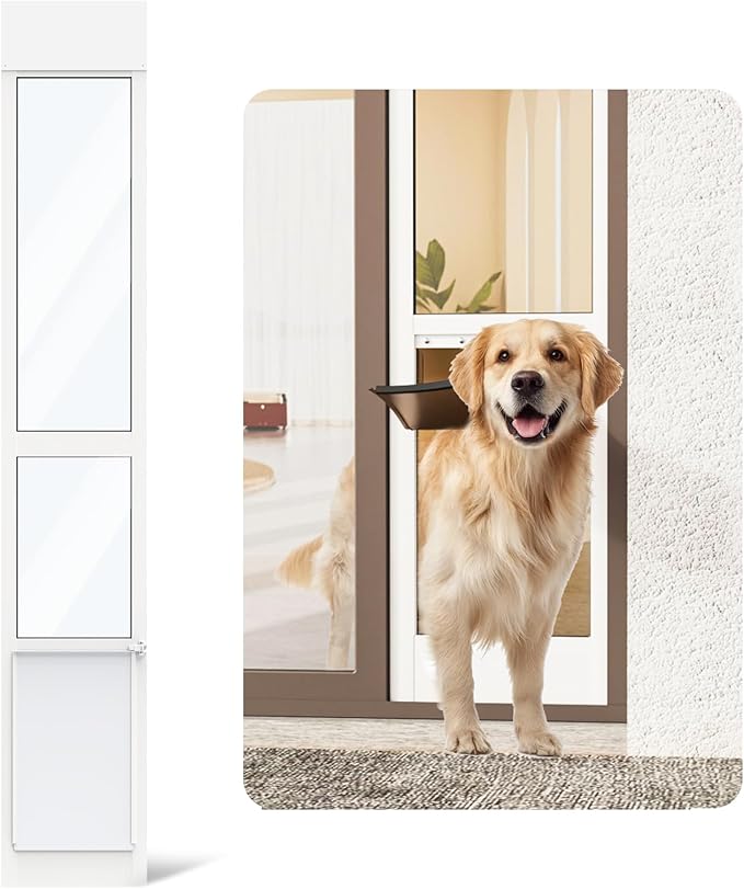 Dog Door for Sliding Glass Door, Adjustable Height 75 4/5" to 80 3/10" Sliding Door Pet Door Insert, Suitable for Dogs Up to 75 lbs, L