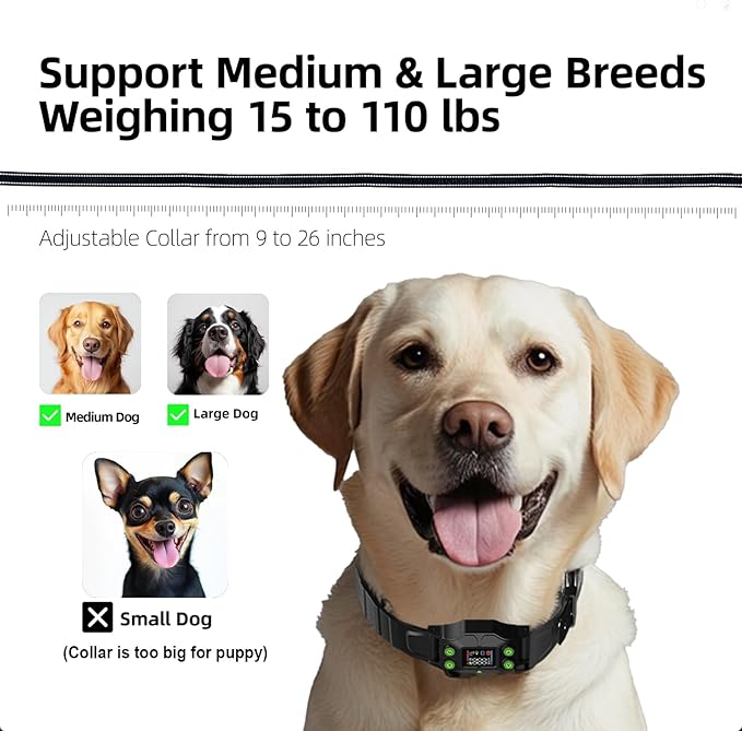 Invisible Dog Fence GPS Dog Wireless Fence – No Transmitter, No App, Works in -20℃ and +60℃,IPX7 Waterproof Rechargeable Collar, Adjustable Radius 75–2995 ft, for Medium/Large Dogs