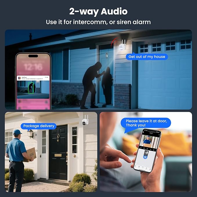 XMARTO 10X Zoom WiFi6 Security Camera System Wireless Outdoor/Indoor, 10CH 4K NVR with 4X 2K HD Dual Lens Cameras with Auto Tracking, 1TB HDD (Plug-in 24/7 Surveillance, Long Range WiFi)