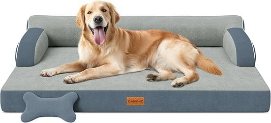 XL Orthopedic Dog Bed, Extra Large Dog Bed, Dual-Sided Pet Cooling Beds with Memory Foam Washable Cover Nonslip Bottom, Waterproof XLarge Pet Couch Beds with Bolsters, Dark Grey