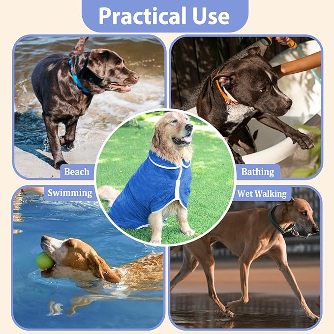 Dog Bathrobe Towel Dog Drying Coat - Super Absorbent Towels Bath Robe for Dogs Large, Soft Adjustable Collar & Belly Strap Fast Drying Coat Pet Cat Bath Robe (Medium Blue‌, XX-Large)
