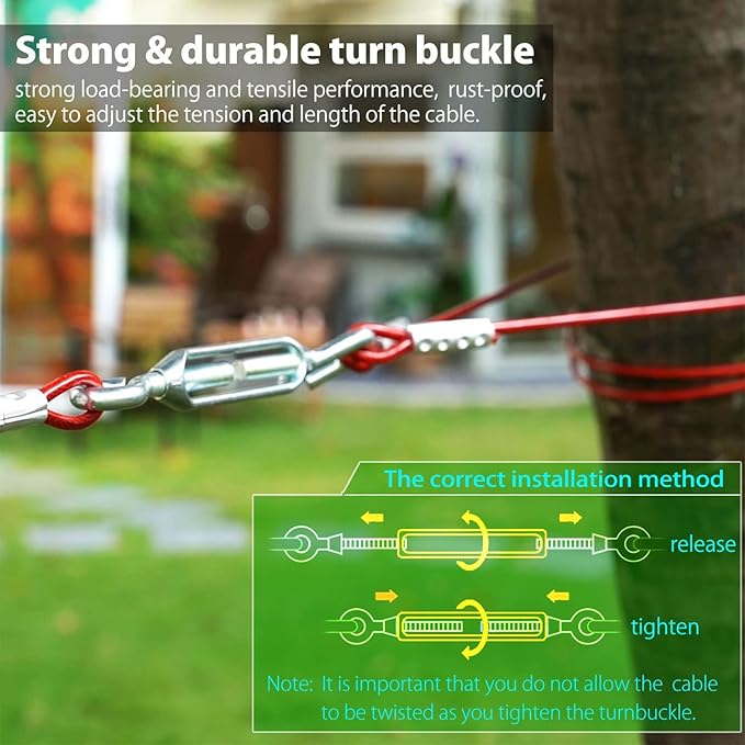 Heavy Duty Aerial Dog Tie Out Trolley System for Small to Large Dogs - Dog Run Cable 100ft /75ft Zipline with 10ft Runner Cable Great for Yard Camping Outdoor (Red, 100 ft for one Dogs up to 300 lbs)