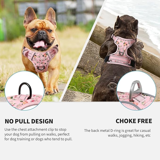HEELE Dog Harness Harness for Small Dogs No Pull Dog Vest Harness for Small Dog with Soft Padded Handle Reflective for Outdoor Training, Flower-Pink, S