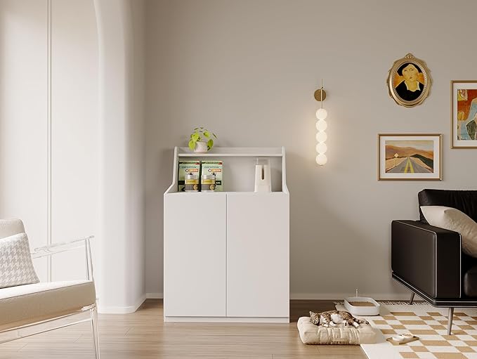 Large/Tall Litter Box Enclosure Furniture,Litter Robot Compatible,Hidden Cat Litter Box Cabinet for Self-Cleaning with Storage