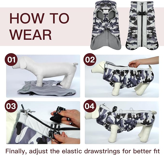 Dog Coat Dog Winter Jacke- XX Large, Warm Dog Coat Zip Up Snowsuit Dog Harness Vest Reflective Water-Resistant Dog Coat Dog Snow Jacket for Large Dogs Border Collie, Pit Bull, Grey-Camouflage