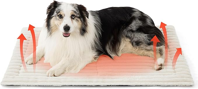 Bedsure Self Warming Dog Bed, Large Self Heating Dog Crate Pad, Thermal Extra Warm Puppy Mat Indoor, Non-Slip & Washable, Not Electric, 41" x 29", White