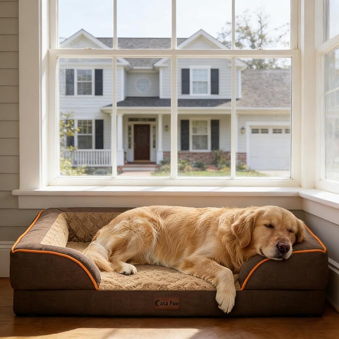 Orthopedic XL Dog Beds, Waterproof Memory Foam Big Pet Bed for Extra Large Sized Dogs 45x35Inch, Non-Slip Bottom and Egg-Crate Foam Dog Couch Bed with Washable Removable Cover, Brown