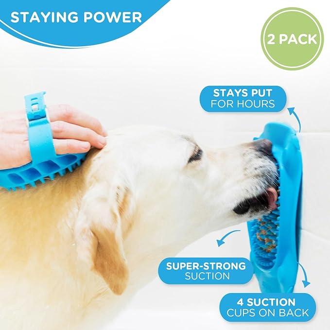 Aquapaw Dog Bath Lick Mat - 2-Pack, XL, Blue - Slow Feeder Mat & Dog Treat Container with Suction Cup - Shower Peanut Butter Holder & Bathing Distraction Aid