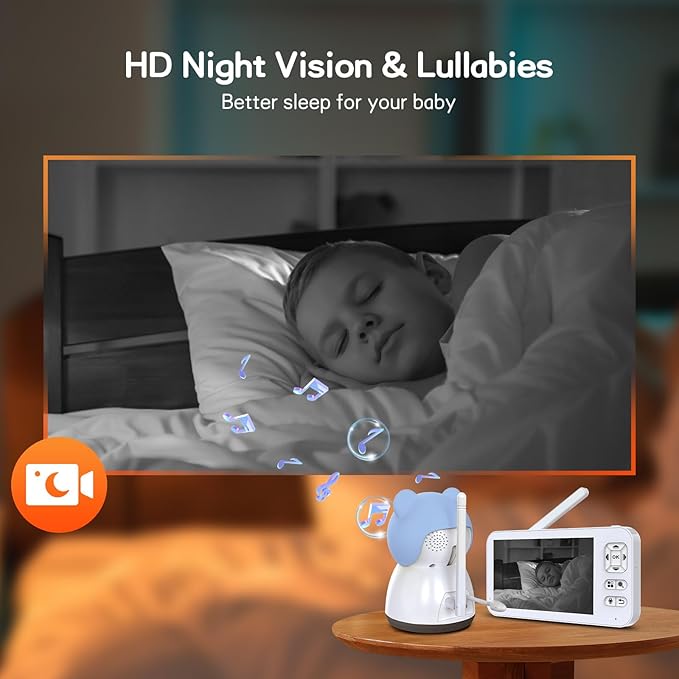 2K WiFi Baby Monitor with 5'' 1080P Screen, Smart Baby Camera with App Control, 360°Auto Tracking, Motion & Sound & Humidity & Temperature Detection, Night Vision, 2-Way Talk,Long Battery Life
