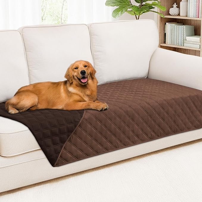 Smiry Waterproof Dog Bed Cover Pet Blanket, Soft Washable Dog Blanket for Furniture Bed Couch Sofa Reversible, Checkered (40"x80", Brown/Chocolate)