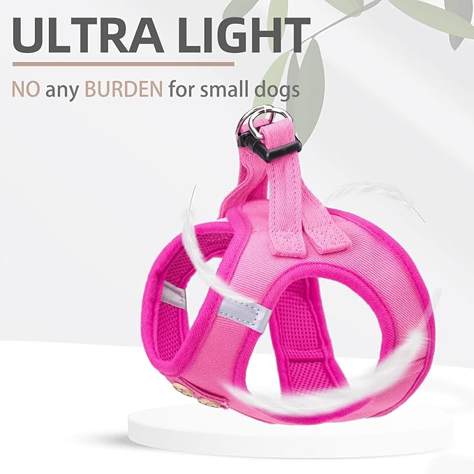 PUPTECK Dog Harness and Leash Set for Small Medium Dogs No Pull Step-in Soft Mesh Puppy Cat Vest Harnesses Reflective at Night, Denim Pink L