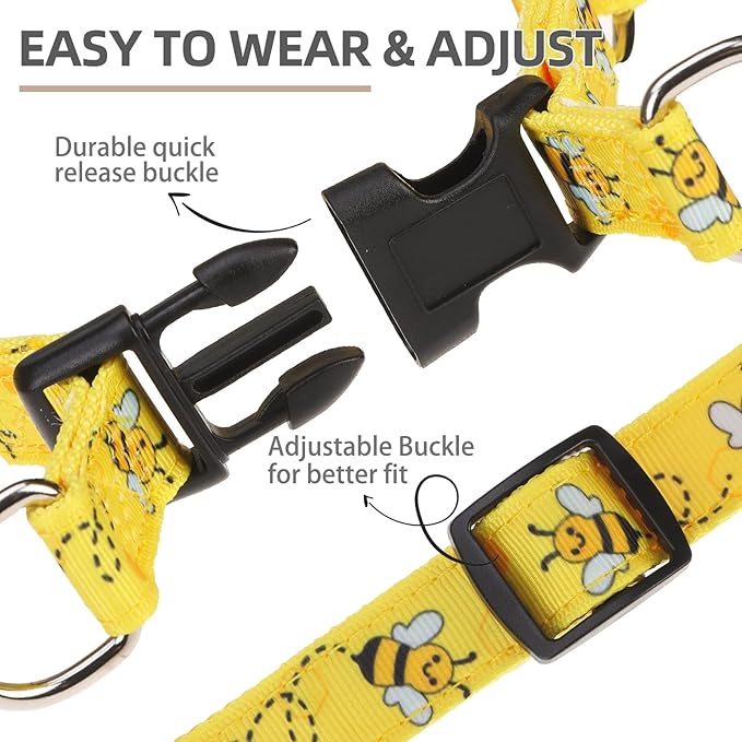 PUPTECK No Pull Dog Harness Soft Adjustable Basic Nylon Step in Puppy Vest Outdoor Walking with ID Tag, Yellow Bee, XS