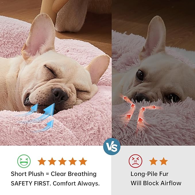 OhGeni 27 inches Calming Donut Dog & Cat Bed for Medium Pets, Warming Comfort Fluffy Short Pile Fur, Durable Machine Washable Round Bed, Cute Round Bed for Puppy and Kitten, Pink