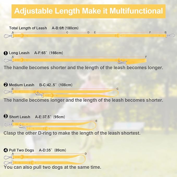 Wisedog Waterproof Dog Leash – 5ft/6ft Adjustable with 2 Metal Swivel Hooks, Easy to Clean Dog Leashes for Small, Medium, Large Breed Dogs (Butter Yellow L)