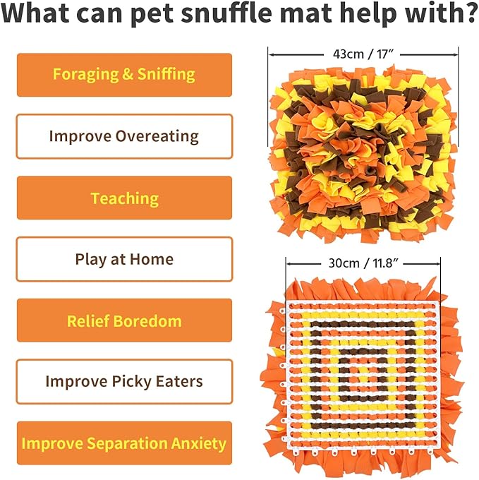 Pet Snuffle Mat for Dogs, Dog Feeding Mat, Nosework Training Mats for Foraging Instinct Interactive Puzzle Toys (Orange&Yellow&Brown)