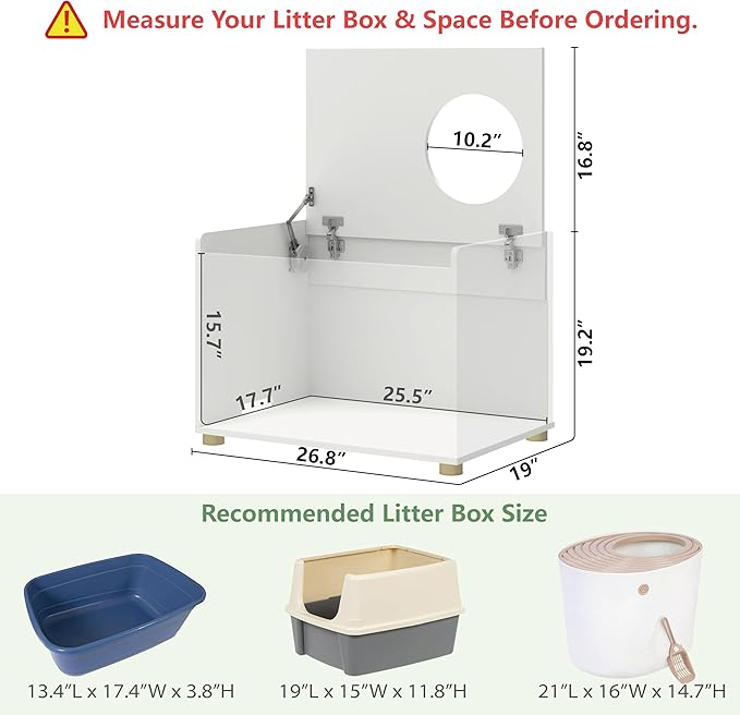 Top Entry Litter Box Enclosure, Modern Flip Top Litter Box Furniture with Cat Scratch Mat, Side Table (White)