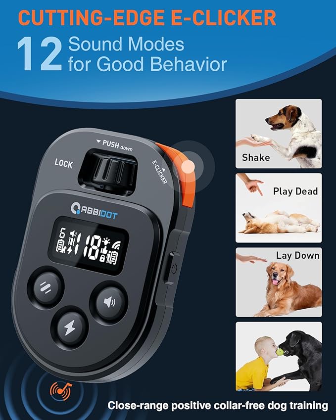 ABBIDOT Dog Shock Collar, 4500FT Dog Training Collar with Remote，IPX7 Waterproof Rating，6 Training Modes (Beep, Vibration, Safe Shock), Enhanced Night Light, Rechargeable E-Collar for Dogs 10-130 lbs