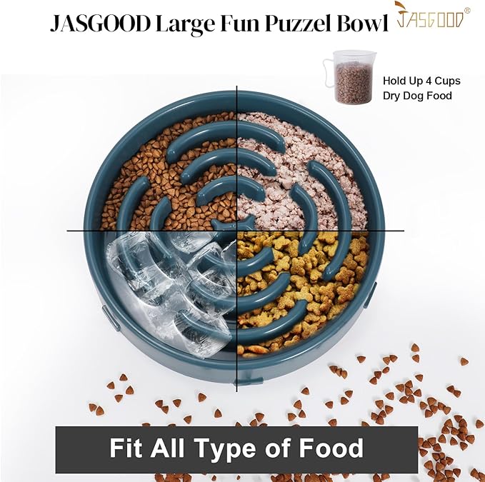 Slow Feeder Dog Bowls for Large Dogs Anti-Chocking Slower Feeder Dog Puzzle Bowl Pet Slow Eating Interactive Bloat Stop Dog Food Bowl JASGOOD,Ink Blue,Large
