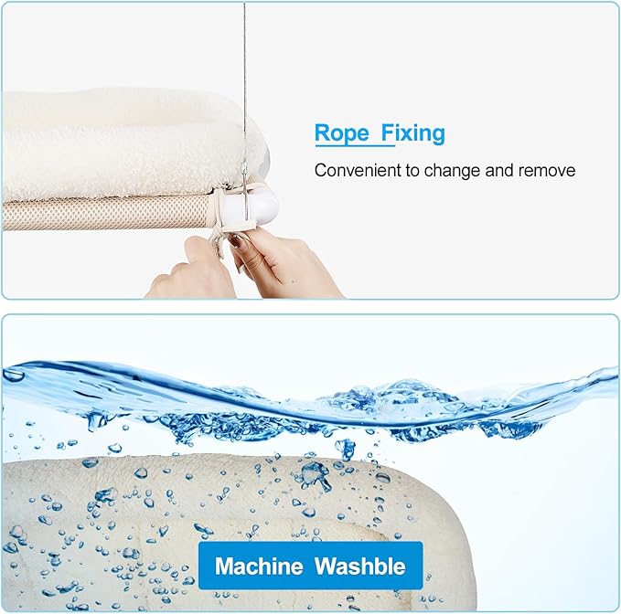 Fluffy Cat Window Bed for Indoor Cats – Strong Suction Cup Hammock with Breathable Mesh and Soft Cushion, Supports Large Cats