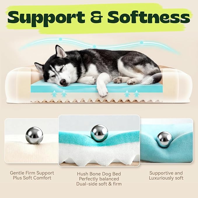 Orthopedic Dog Beds for Extra Large Dogs, Waterproof Cooling Gel Memory Foam XL Pet Bed with Sides, Non-Slip Bottom and Egg-Crate Foam with Washable Removable Cover,42.0" LX30.0 WX9.0 Th Beige