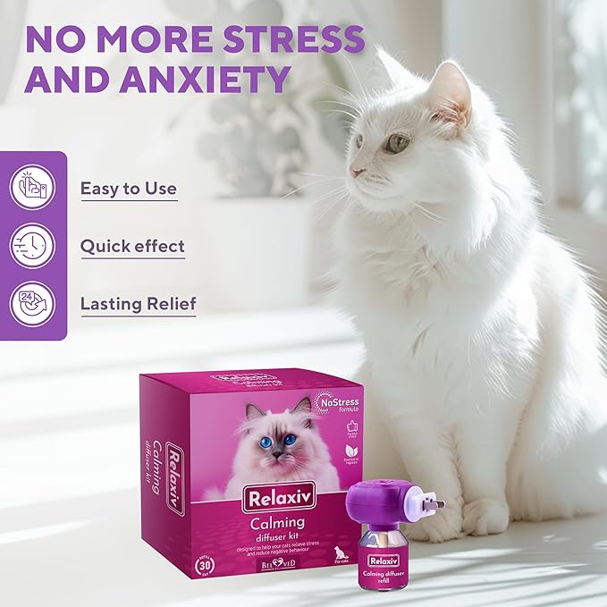 Relaxivet Natural Cat Calming Pheromone Diffuser - Improved No-Stress Formula - Anti-Anxiety Treatment #1 for Cats and Dogs with a Long-Lasting Calming Effect