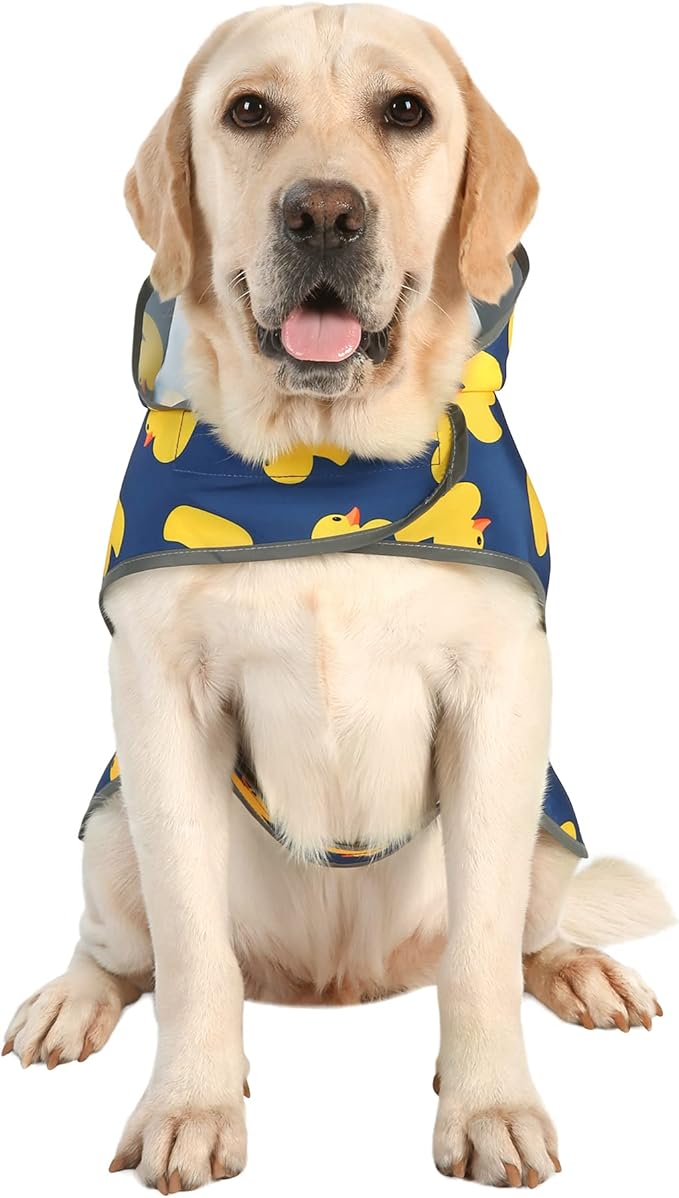 Dog Raincoats for Large Dogs Waterproof Hooded Rain Jacket with Reflective Strips Leash Hole & Poncho Adjustable Fit (Duck,XXL)