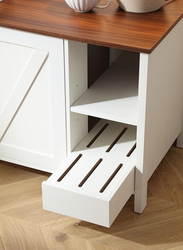 41.3'' Cat Litter Enclosure,Adjustable Shelf for Dog Proof and Storage,Locks Added for Cat,Litter Collector,Small Indoor Pet House,Antique White