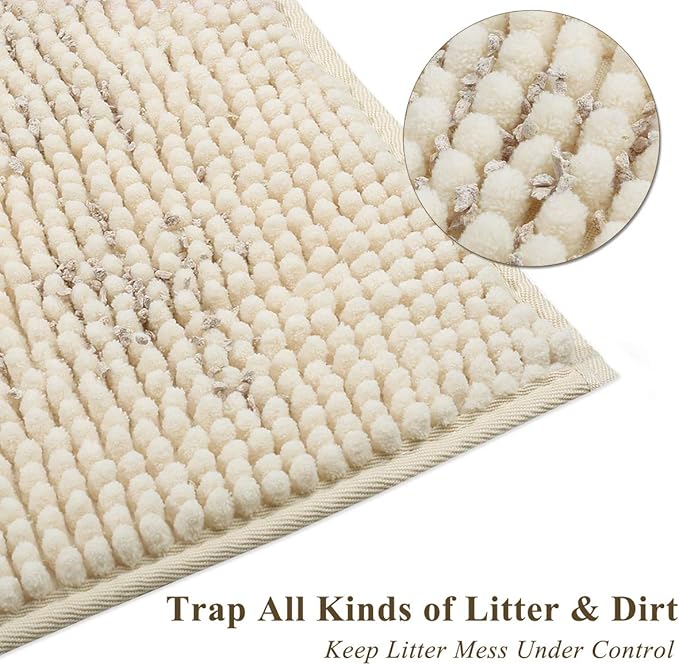 VIVAGLORY Cat Litter Mat Softgrip Litter Trapping Mat, Muddy Litterbox Rug for Indoor & Floor, Machine Washable Easy Clean Soft Microfiber for Cat, 31"× 20", Beige