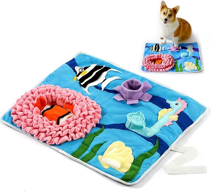 Snuffle Mat for Dogs Under The Sea, Large Dog Snuffle Mat 21” x 18.5”, Dog Enrichment Toy Slow Feeder, Puppy Toys to Keep Them Busy, Machine Washable, Lick mat All Breeds Sizes