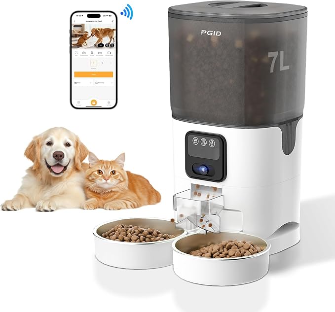 7L Automatic Pet Feeder with 1080P HD Wide Angle Camera, Smart WiFi Function, App Controlled, Night Vision Feature, Two-Way Audio, Suitable for Cats and Dogs.