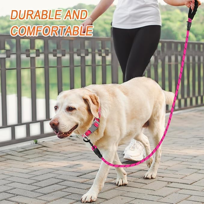 BARKBAY Dog Leashes for Large Dogs Heavy Duty Dog Leash 2 Pack 5 FT with Comfortable Padded Handle Highly Reflective Threads for Medium Large Dogs Walking Training Running (5FT-1/2,Fushcia+Black)