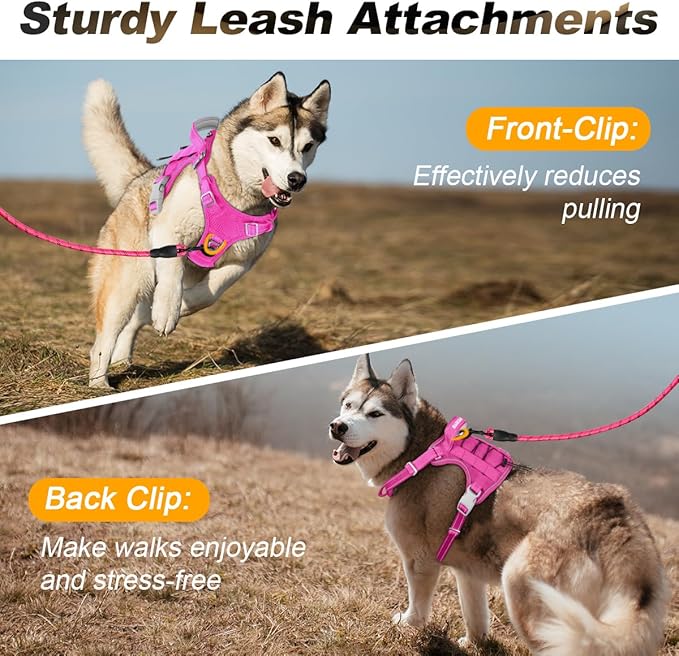 BARKBAY Service Dog Vest Tactical Dog Harness Medium Large Sized Dog Tags Personalized No Pull Adjustable Harness Reflective K9 Working Training Easy Control Military Molle System(Pink,L)