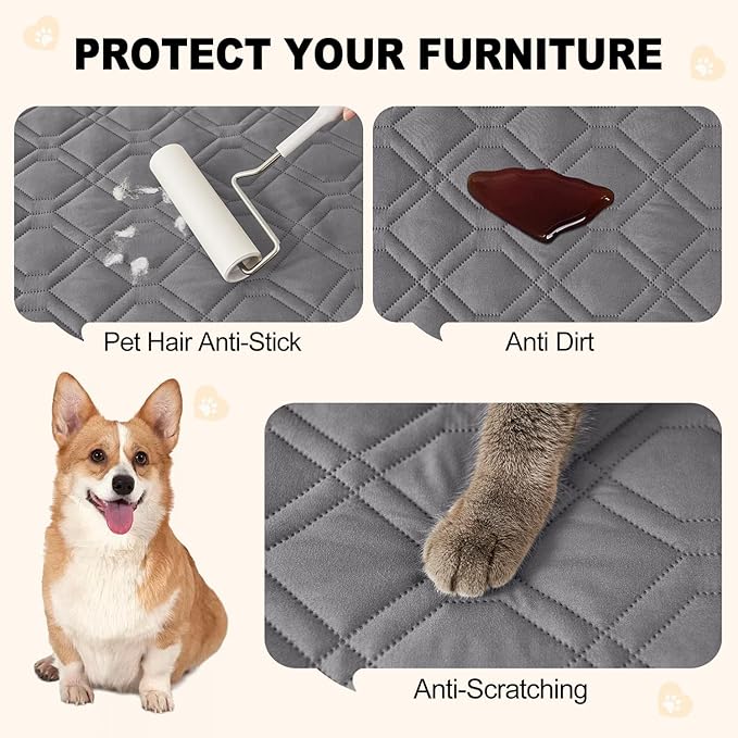 Smiry Waterproof Dog Blanket, 82x82 Inch Soft Pet Bed Cover Reversible, Washable Sofa Couch Furniture Protector for Small Medium Large Dog Puppy Cat, Geometric, Grey/Dark Grey