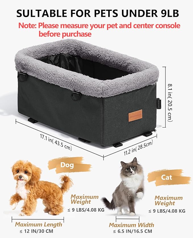 BurgeonNest Dog Carseat for Small Dog, Upgraded Console Pet Booster Seat with Metal Frame, Pet Carseat with Double Protection Seat Belts, Washable Cushion, Safety Leash and Storage Pocket(Large)